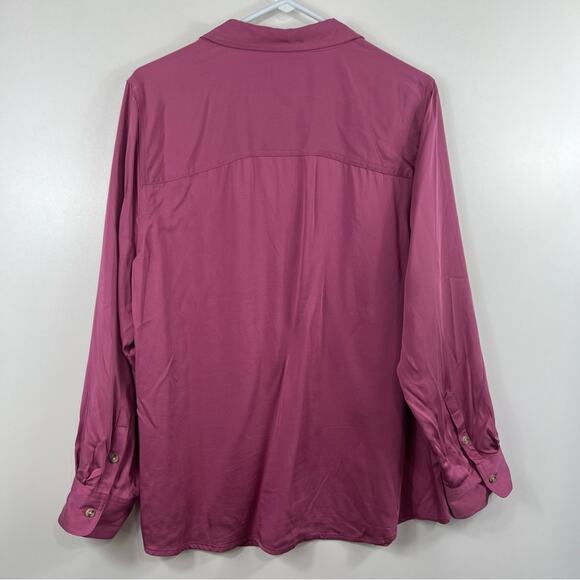 Chico's Sandwashed Satin Shirt 100% Modal Size 16/18 Pinkish Purple Button Up - Picture 8 of 10